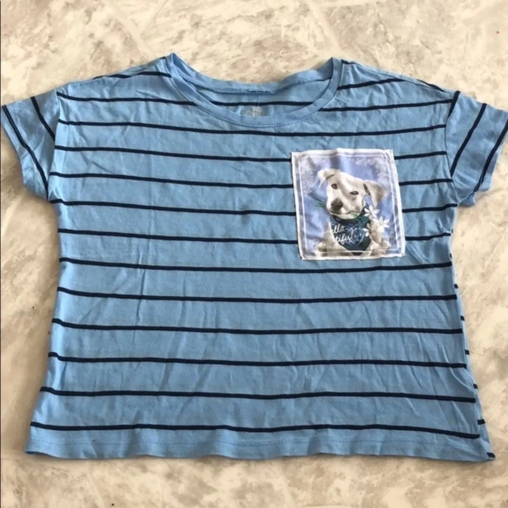 NWOT Justice blue striped puppy doggy summer girls shirt Size 8